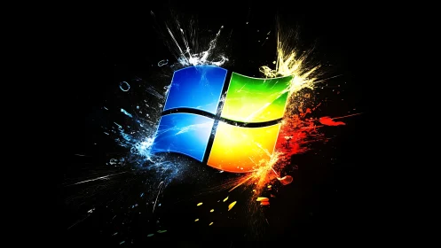 Explosive multicolor logo emblem with dynamic paint bursts.