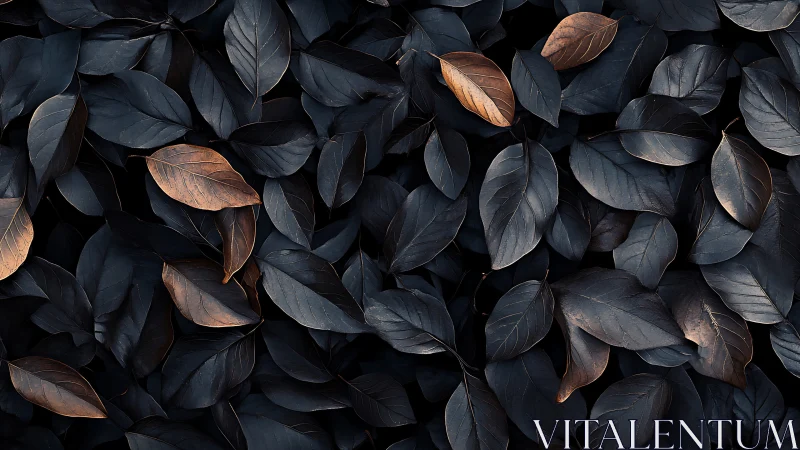 Dark foliage surface with selective brown leaf accents.