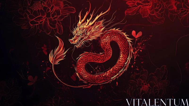 Incandescent serpentine dragon in radial floral combustion field.