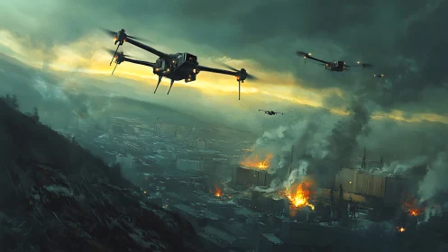 Armed quadcopter drones conduct low-altitude urban overflight