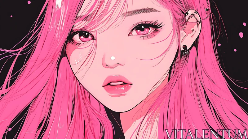 Neon pink-haired girl portrait with glossy anime allure.