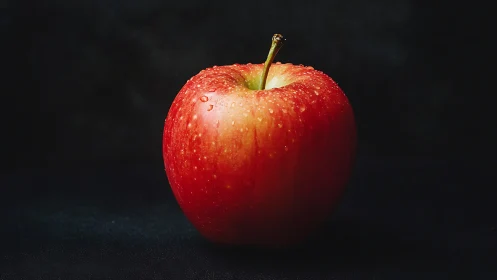 Red apple rests on dark background under dramatic light