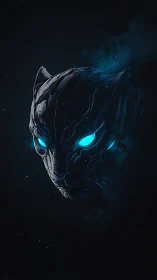 Midnight cyber panther with glowing electric eyes.