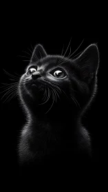 Upward-Gazing Cat Portrait: High Contrast Monochrome Study.