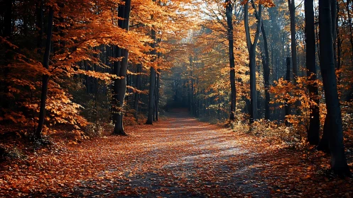 Golden Forest Path: Nature's Autumn Embrace.