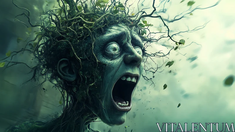 Terrified forest spirit screams as tangled roots erupt outward.