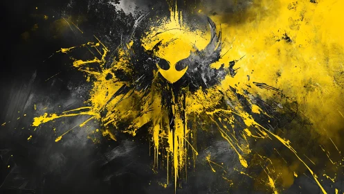 Splattered yellow phoenix emblem on smoky black field.