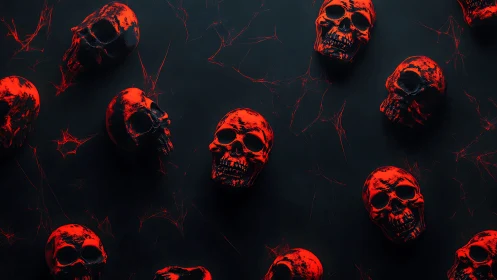 Red skull pattern on dark background with fine webbing.