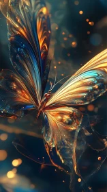 Iridescent bioluminescent butterfly with molten glass wings