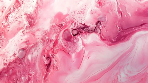 Pink liquid marble abstraction with cellular fluid textures.