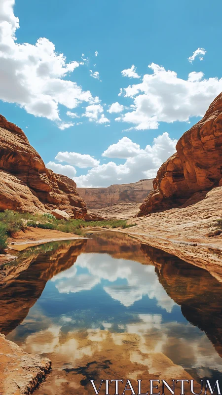 Clouds dive twice into a desert canyon’s mirrored stream