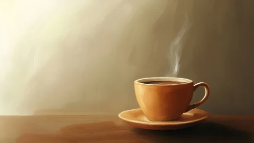 Morning hush wrapped around a steaming amber coffee cup.