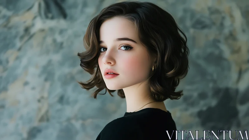 Side portrait of young woman with short wavy hair.