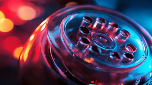 Neon halo over retro dial, glowing in electric twilight.