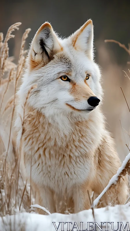 Wild canid standing in winter grassland habitat.
