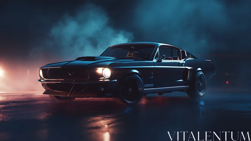 Classic fastback muscle car is rendered in moody side view