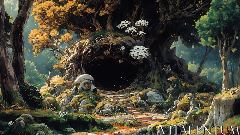 Ancient forest gateway carved into a colossal living tree.