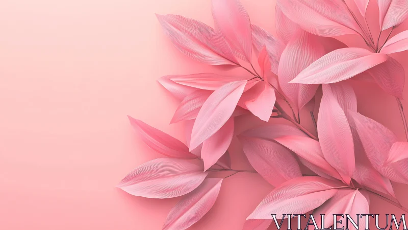 Soft pink leaves on pastel background in digital art.