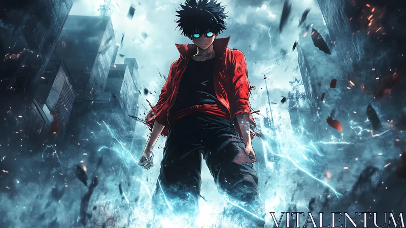 Storm-eyed street sorcerer ignites a shattered neon skyline.