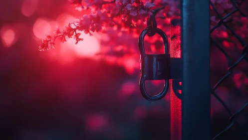 Moody pink twilight wraps flowers and a lonely hanging lock