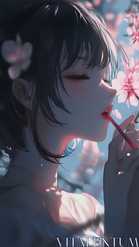 Soft spring light caresses a serene anime girl’s profile.