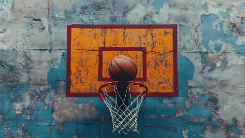 Rusty court glory shot with a stubborn streetball pause.