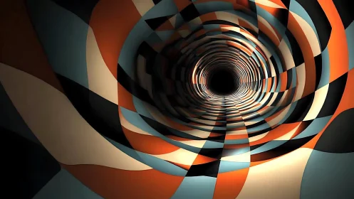 Parametric checkerboard vortex tunnel with receding vanishing point.