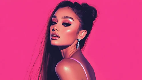 Radiant pink portrait of a confident, glamorous woman.