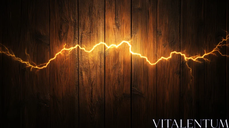 Glowing electric waveform runs across vertical wooden planks