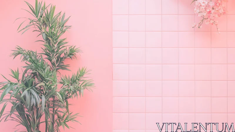 Soft jungle leans into a sugar-pink tiled daydream wall