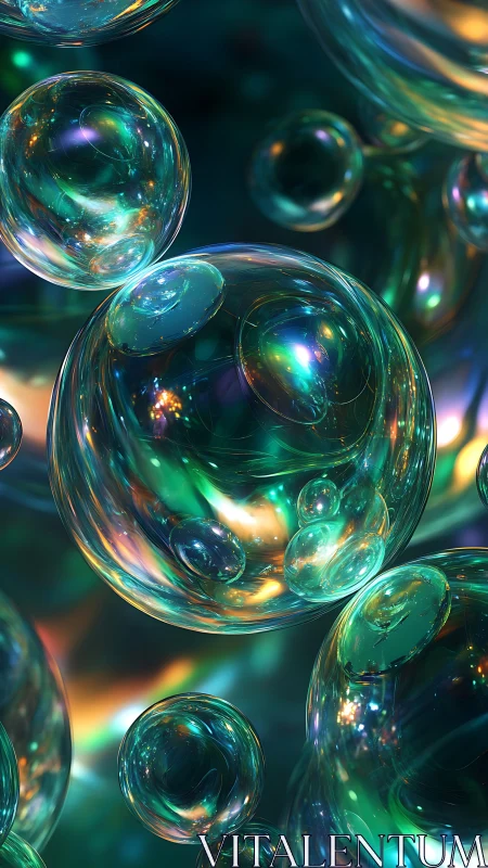 Colorful floating soap bubbles with glowing reflections.
