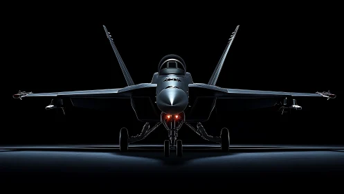 Stealth fighter jet emerges from darkness in dramatic studio light
