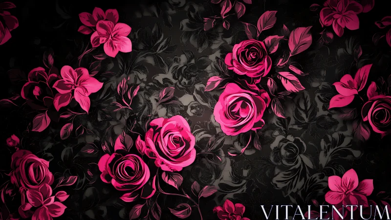 Neon Floral Composition Against Black Background.