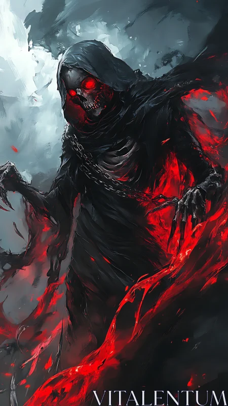 Hooded skeletal wraith rendered with high contrast red energy effects