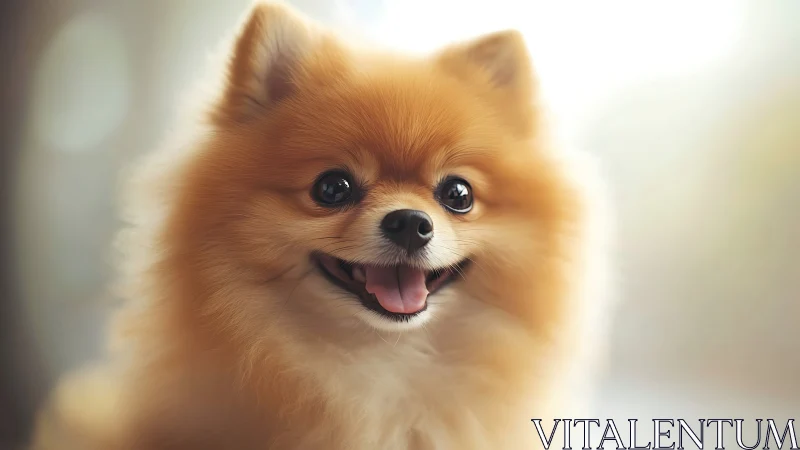 Photorealistic Pomeranian portrait with diffuse bokeh lighting.