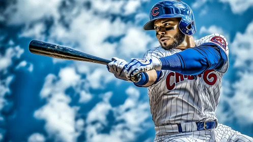 Baseball batter in striped uniform swinging wooden bat.
