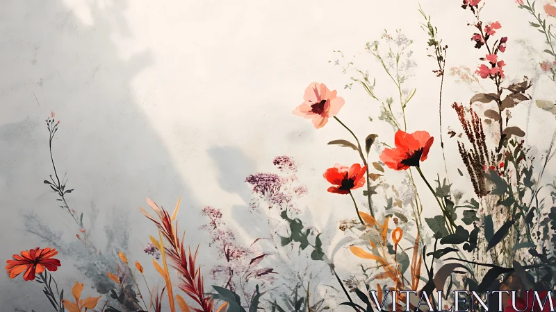 Watercolor rendering of varied wildflowers against neutral background.