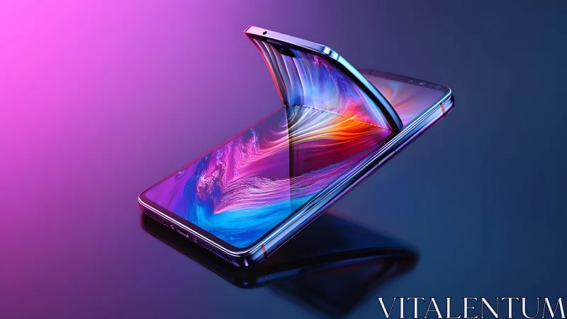 Futuristic Foldable Smartphone with Vivid Digital Art Display.