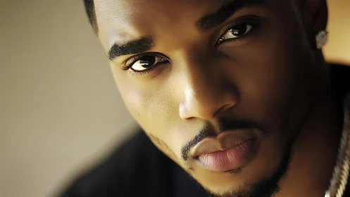 Close male portrait with focused gaze and warm light.