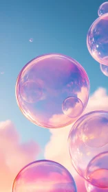 Soap bubbles float against softly lit pastel evening sky