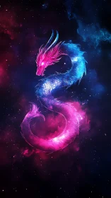 Cosmic neon dragon coils through a vibrant galactic void