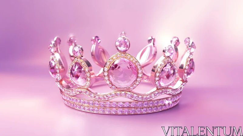 Elegant pink jeweled crown on soft pastel background, digital art.
