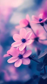 Pink Cosmos Flowers with Dark Centers in Soft Focus Depth of Field.