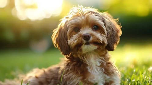 Sunlit puppy gazes upward, quietly bottling pure afternoon joy