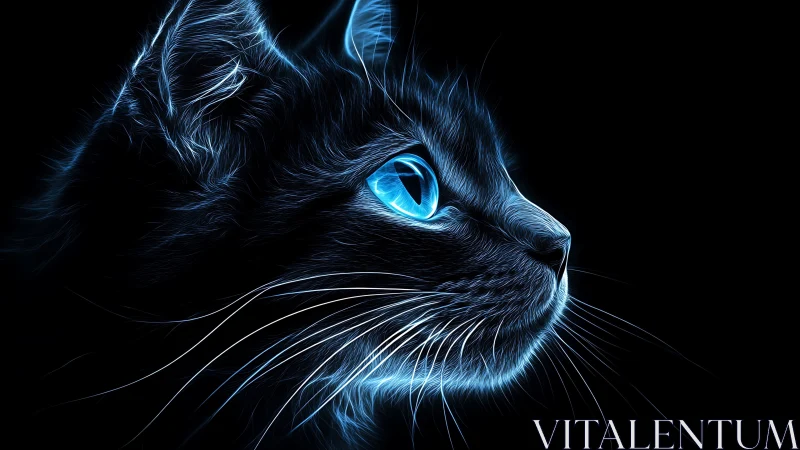 Glowing Feline Gaze - Striking Blue-Eyed Cat in Digital Light