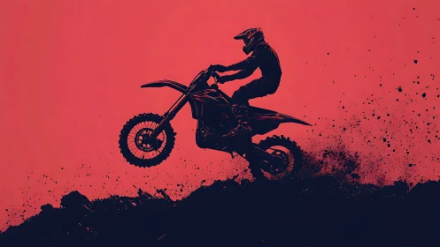 Midnight motocross silhouette carving fire across dusk.