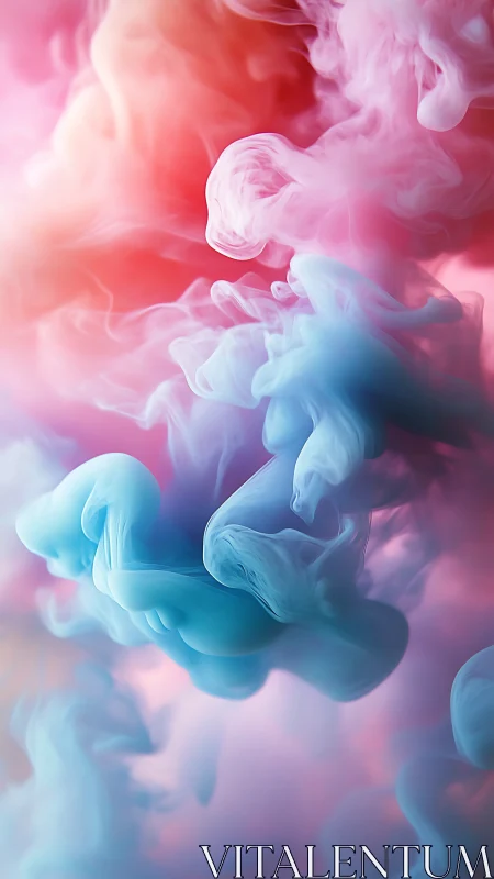 Billowing pink and blue clouds drift in a dreamy dance