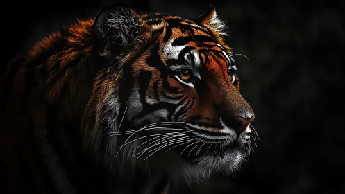 Midnight ember tiger poised in shadow-kissed silence.