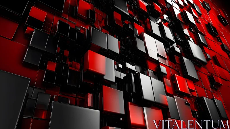 Futuristic 3D Red and Black Cubes Abstract Digital Art Scene.