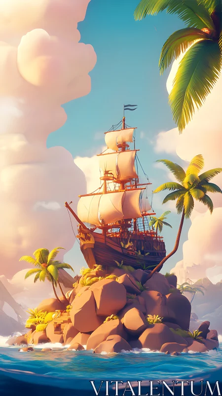 Galleon Crowned Upon Stone: A Dreamer's Island Voyage.